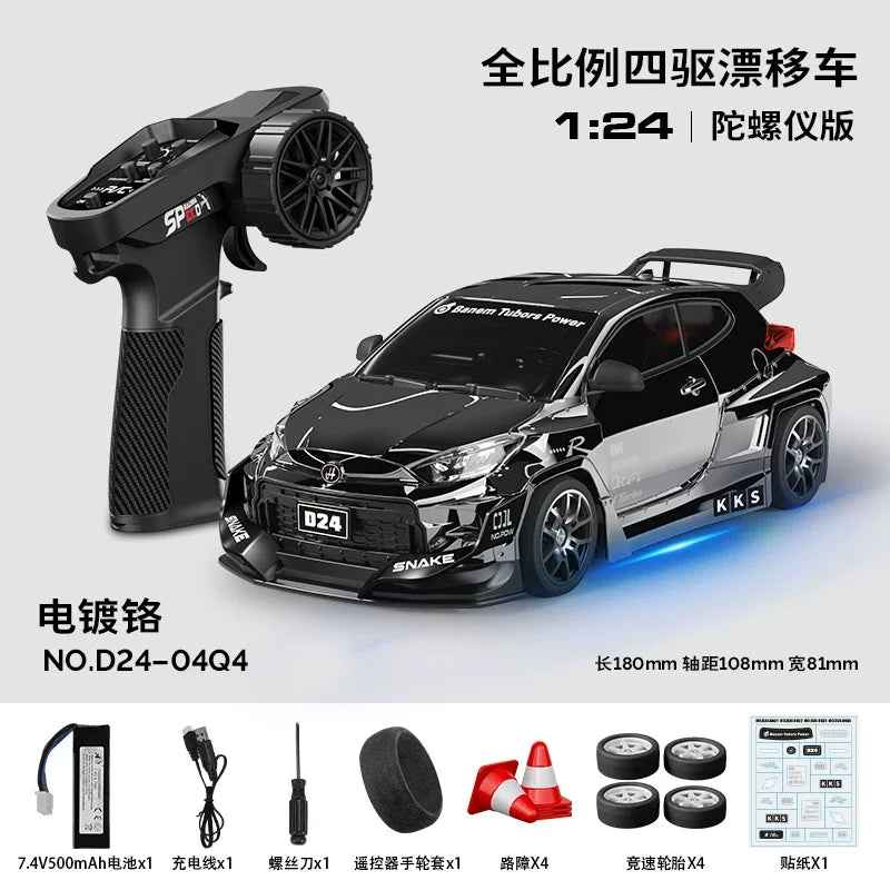 Hongxing 1 24 RC 4WD High Speed Drift Car Full Scale Gyroscope With Lithium Battery 2 Sets Of Wheels Independent Shock Absorber