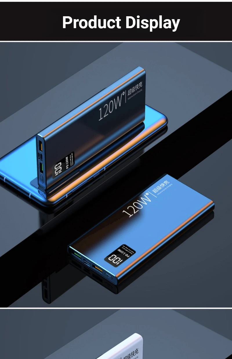 30000mAh PD18W 120W Power Bank Super Fast Charging Large Capacity Portable Battery Charger Digital Display For iPhone Xiaomi