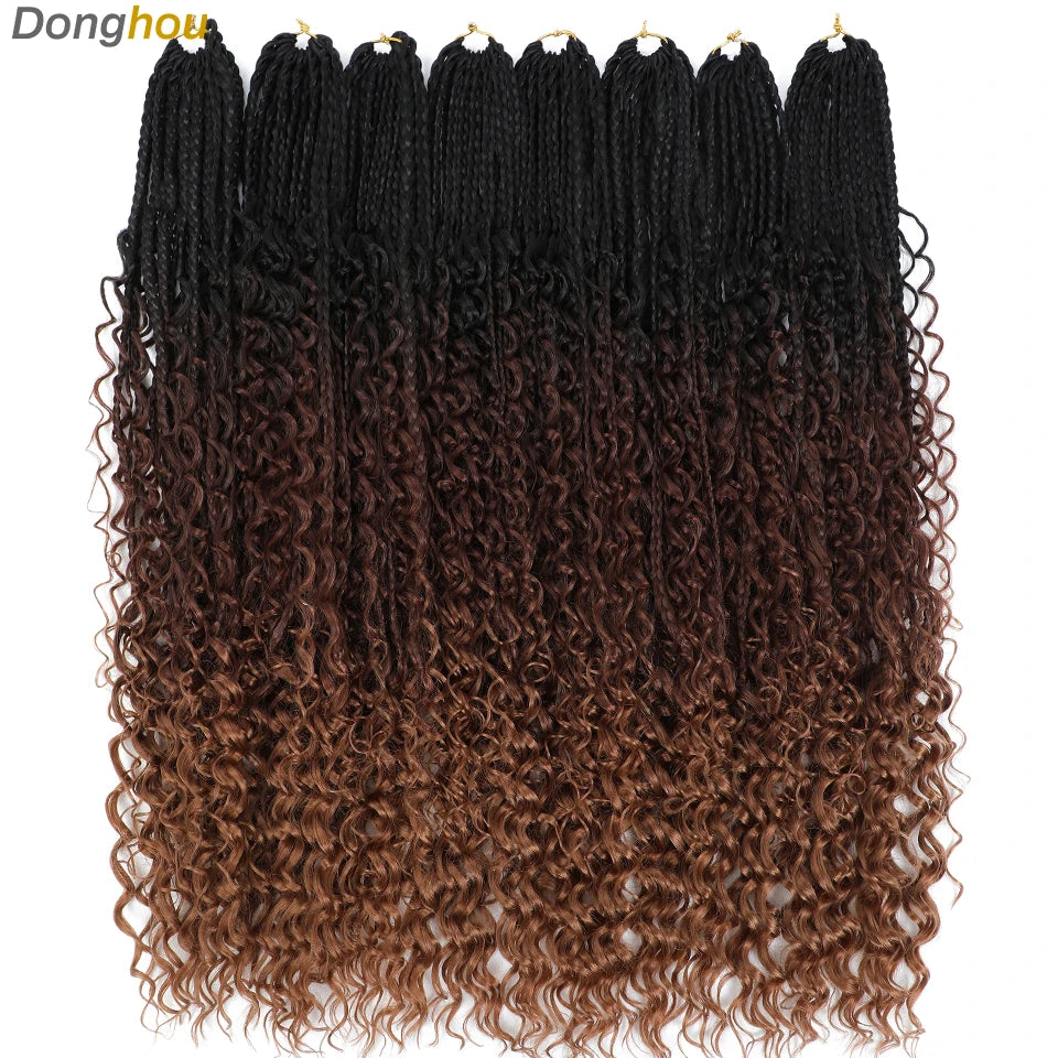 14 18 24 Inch Boho Box Braids Crochet Braids Curly Ends 1B 30 27 #4 Bug 8 Colors Ombre Goddess Bohemian Box Braids Crochet Hair