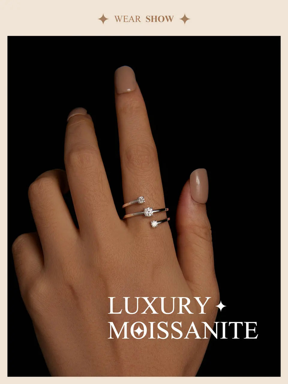 WOSTU Three layer 0.5 CT Moissanite Coiled Ring 925 Sterlin Silver D Color Moissanite Stackable Promise Wedding Ring Party Gift