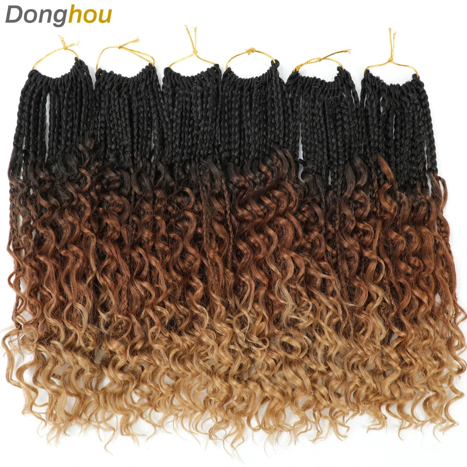 14 18 24 Inch Boho Box Braids Crochet Braids Curly Ends 1B 30 27 #4 Bug 8 Colors Ombre Goddess Bohemian Box Braids Crochet Hair
