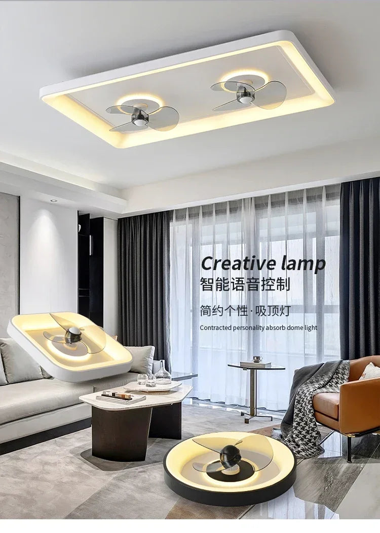 Bedroom fan lamp minimalist round modern minimalist dining room fan integrated master bedroom ceiling lamp electric fan 220V