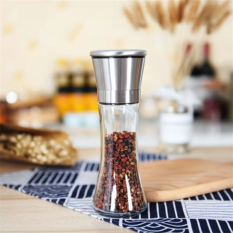200ML Pepper Grinder Stainless Steel Glass Spice Bottle Manual Pepper & Salt Grinder with Adjustable Coarseness for Kitchen Use
