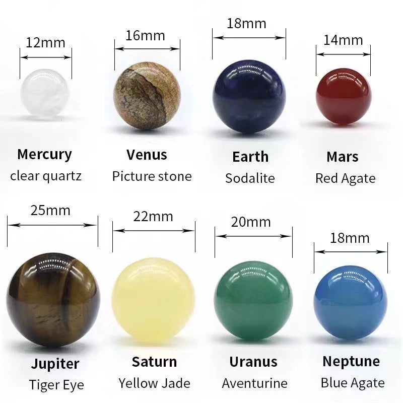 fashion good Natural Crystal 8 Planet 9 planet Ball Solar Sun System Rock Quartz Stone Healing Reiki Chakra Energy Sphere Galaxy