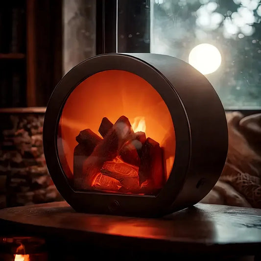 LED Fireplace Lamp Realistic Flame Effect Vintage Style USB Battery Powered Light for Indoor Room Christmas Halloween Decoration