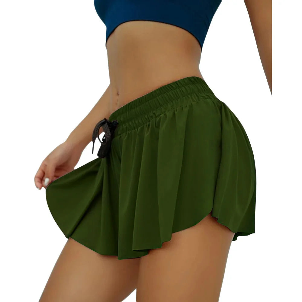 Women's Shorts Sporty Style Elastic Waist with Drawstring Side Slit Built-in Shorts Micro Running Shorts Workout Wear