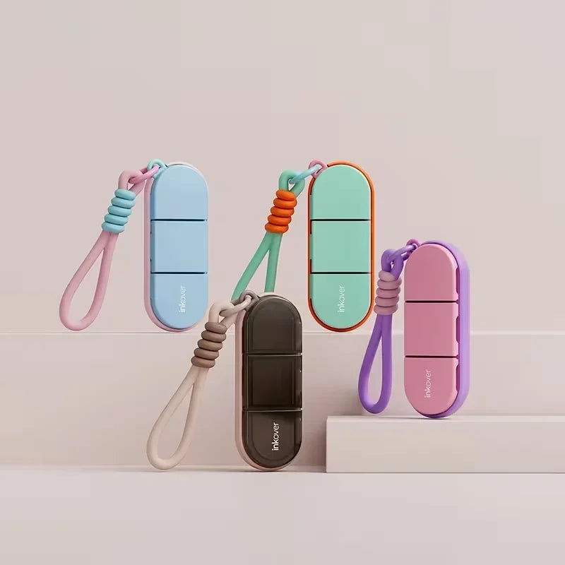 1PC Waterproof Moistureproof 3 Compartment Pill Case Dopamine Color Woven Lanyard Portable Silicone Sealed Vitamin Supplement Storage Box