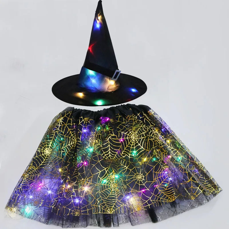 Halloween Costumes for Kids Girls Light Up Witch Hat Tutu Skirt Set 2026 New Year