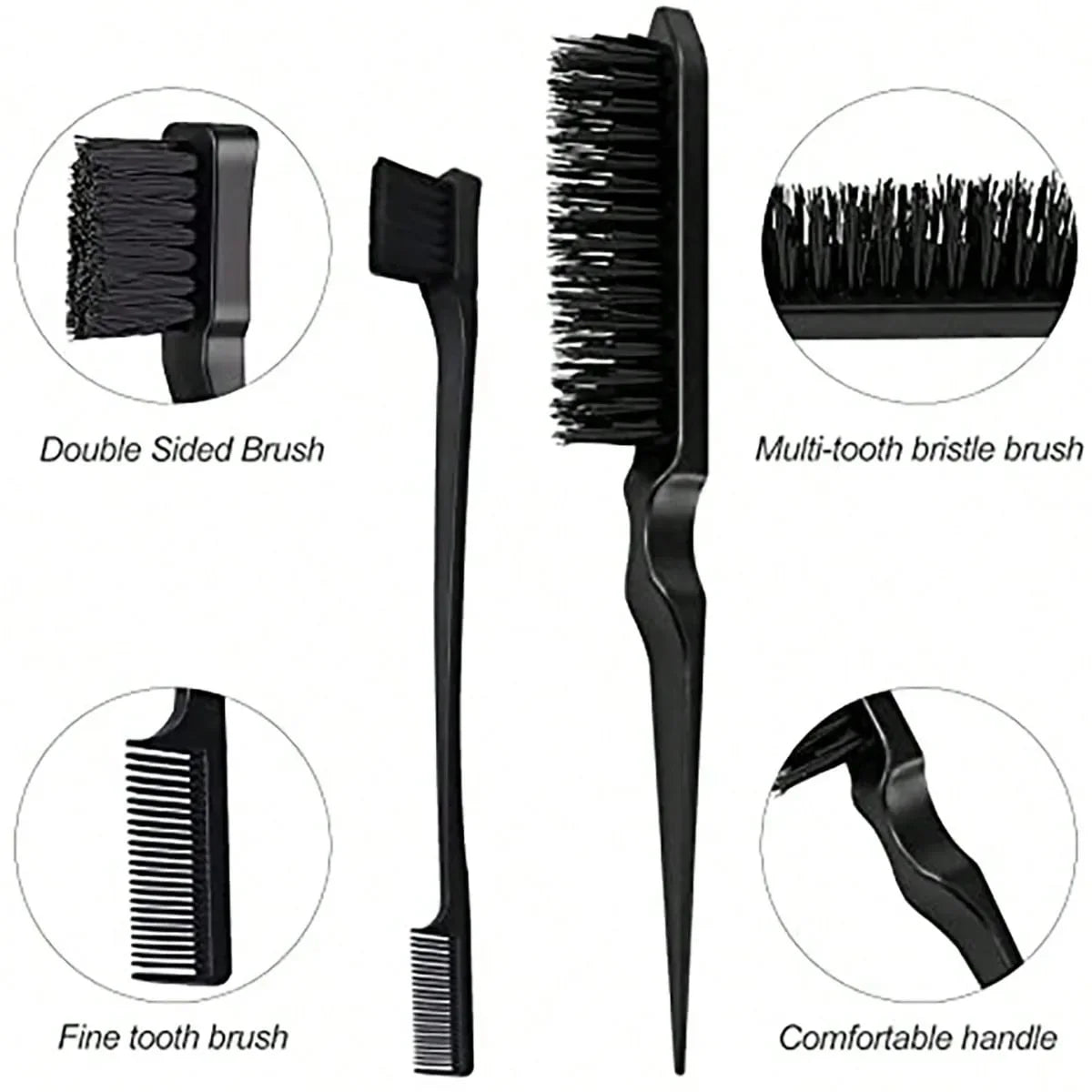 3pcs Styling Comb Set with Triple Tear Hair Brush Mouse Tail Comb Edge Brush, Salon Hair Styling Tool Special for Real Hair Wigs