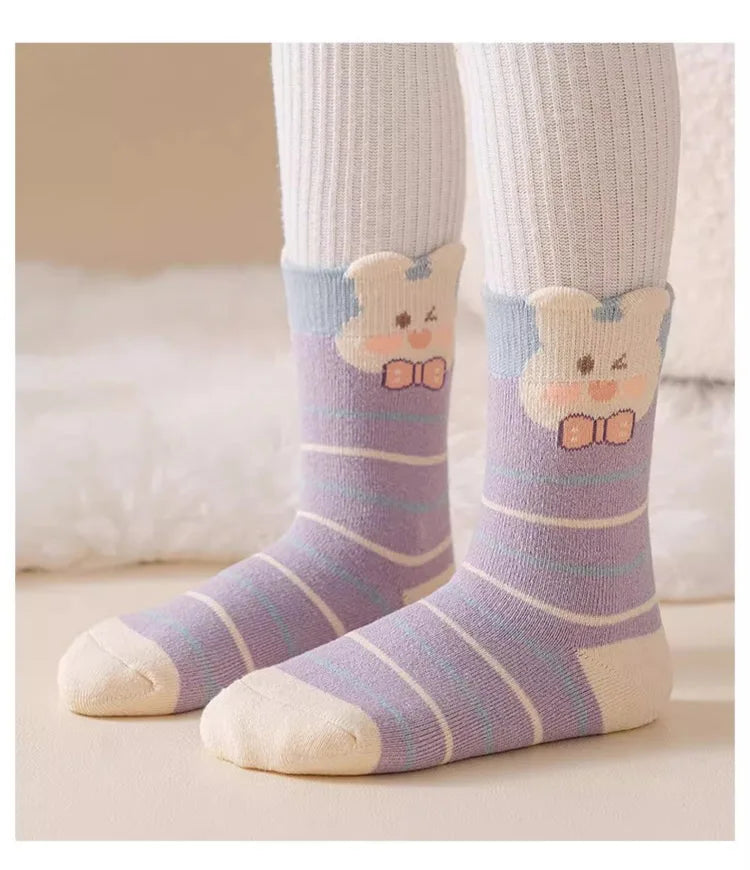 5 pairs of thick socks for girls in winter, medium to large-sized long tube looped socks with fleece added