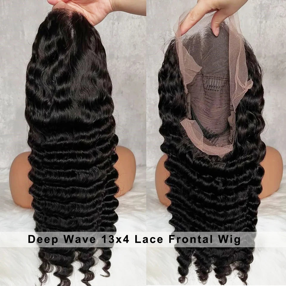 5*5 No Glue Deep Wave Human Hair Wigs Pre Plucked Brazilian Human Hair Lace Frontal Wig 13*6 Pre-Cut Wear and Go Lace Front Wig