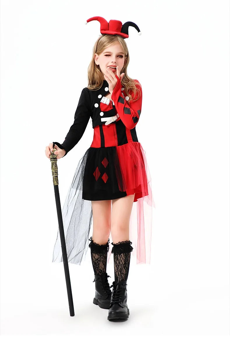 Halloween Cosplay Costumes Horror Clown Dresses Pants Headwear Clothes Sets Carnival Theme Party Role Playing Outfits for Girls