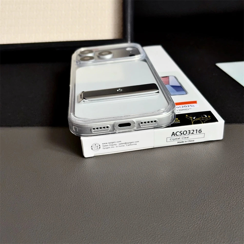 Spigen Ultra Hybrid Bracket Transparent Phone Case For iPhone 17 Pro Max 18 16 15 14 13 12 Kickstand Shockproof Clear Back Cover