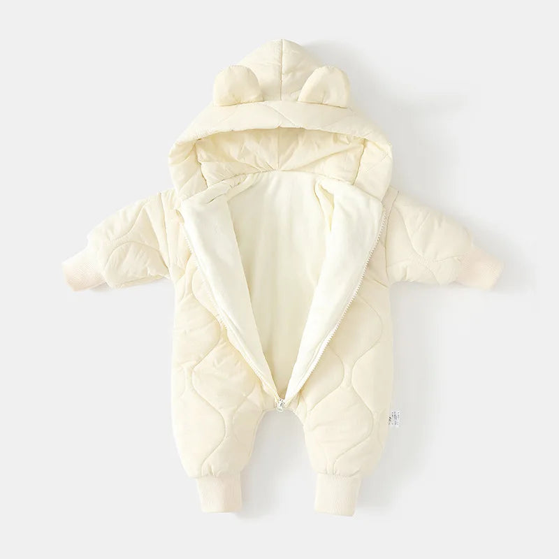 2026 Spring Autumn Hooded Infant Newborn Baby Rompers Fleece Padded Cartoon One-pieced Outdoor Outfit for Baby Boys Girls