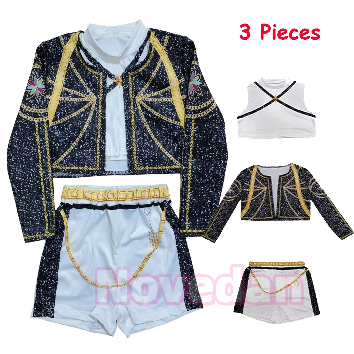 Cool Girl Cosplay Golden Costume Kids 3D Print Idol Group Singing Stage Performance Costume Child Halloween Party Clothes Suit