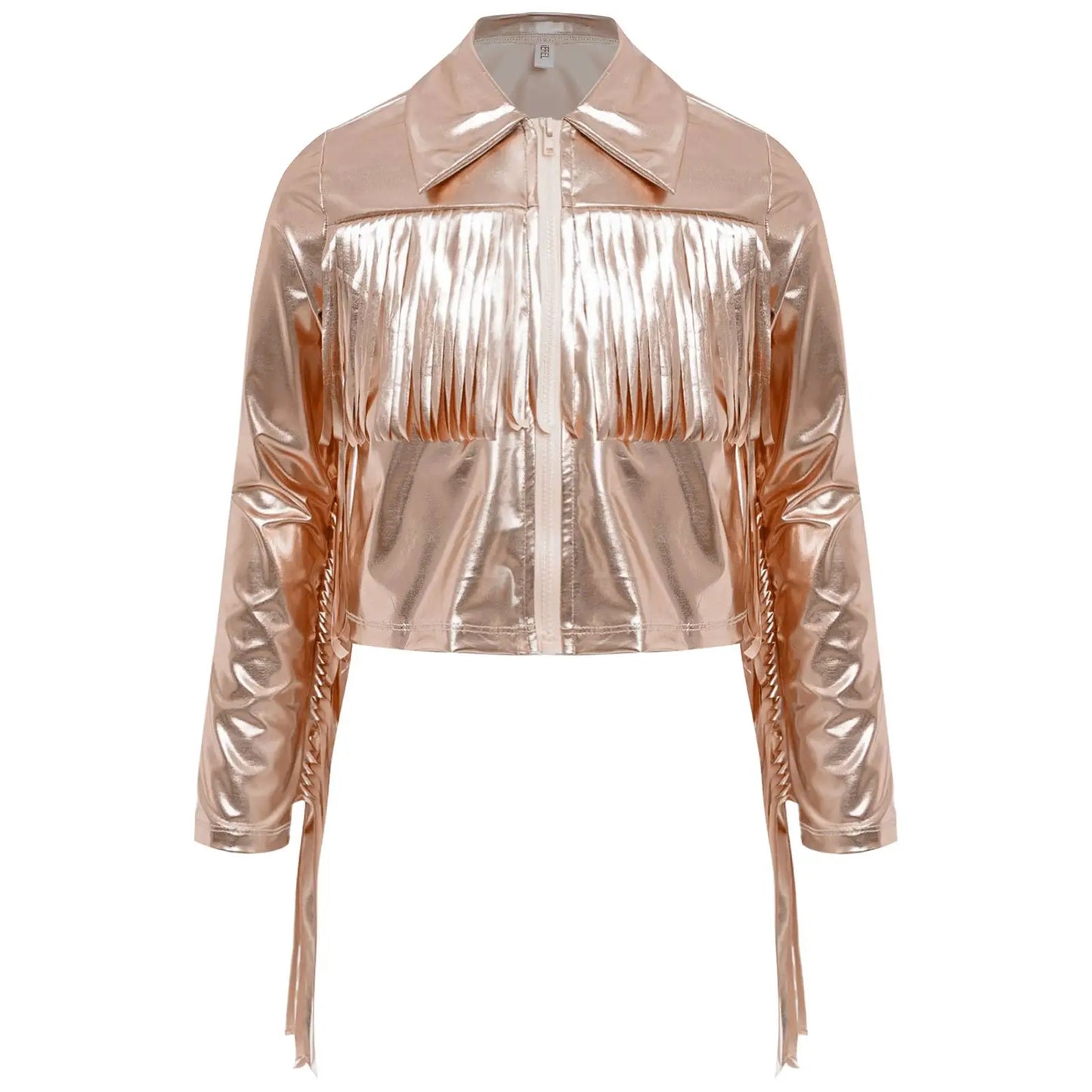 Girl's Tassels Jackets Streetwear Metallic Jazz Dance Costume Turn-Down Collar Childs Fashion Fringe Coats Jacket Party Jacket