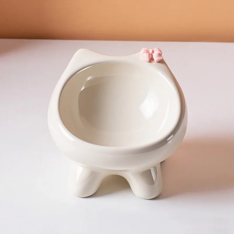 Ceramic Heightening Bowl Set | Cute Macaron Color Series，Slanted Spill-Proof，Cat Slow Feeder Bowl，InsEasy to Clean，Multi-Color O