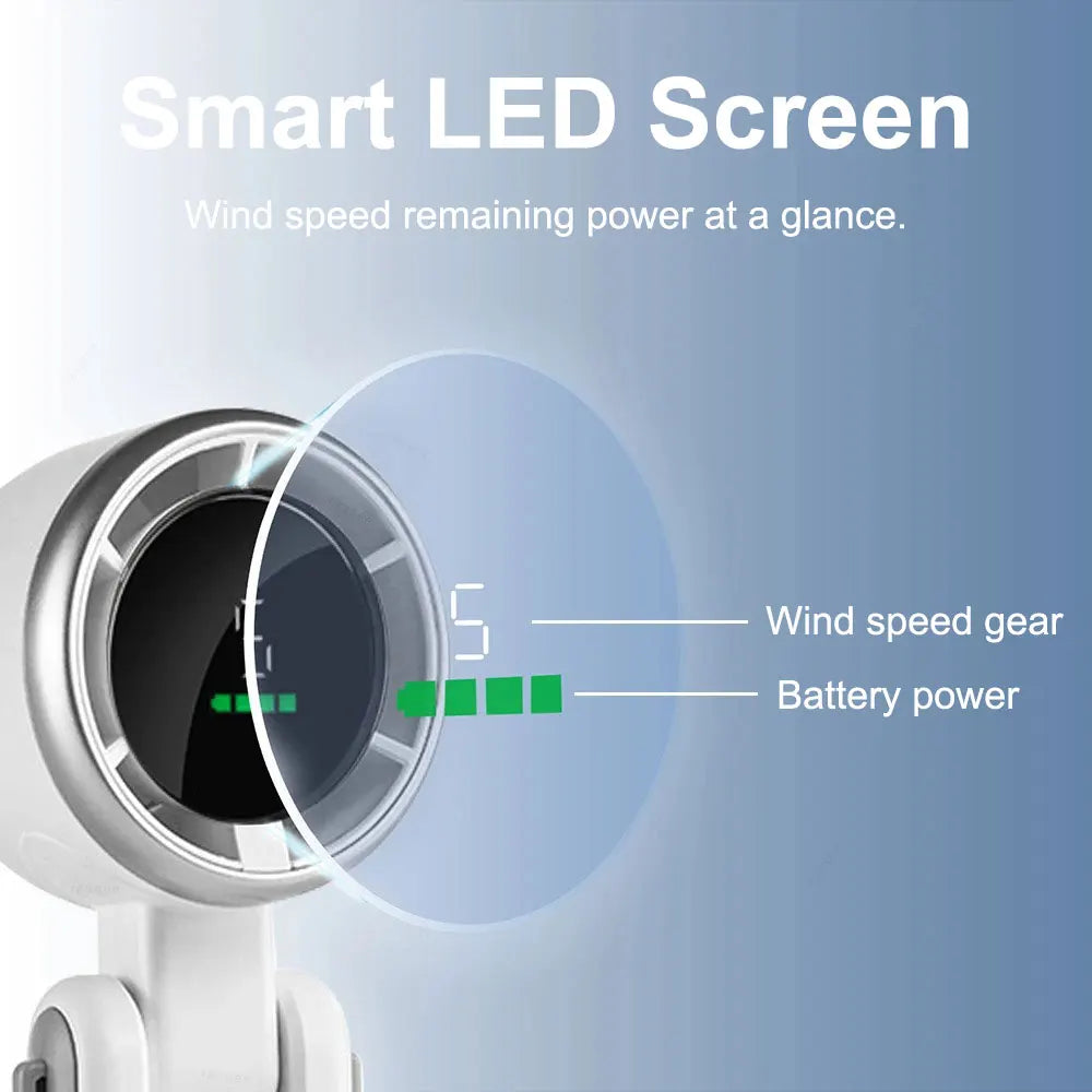 Portable Handheld Electric Fan 5 Speeds Adjustable Turbo 3600MAH Battery Fans LED Display Rechargeable Ice Cooling Personal Fan