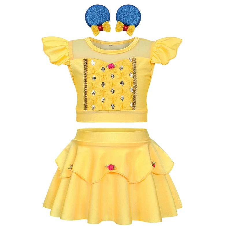 Girls Ruffle Style Princess Swimwear Rapunzel Separate Swimsuit Kids Elsa Anna Jasmine Princess Swimsuits Beach Bikini