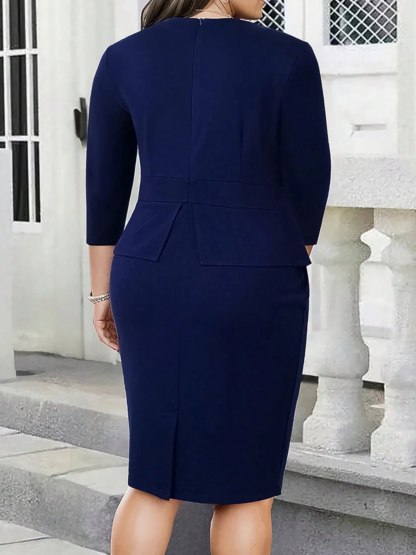 L-4XL Plus Size Elegant Midi Dress 2025 Autumn Winter Women Office Lady Dress Casual 3/4 Sleeve Bandage Robe Oversize Dress