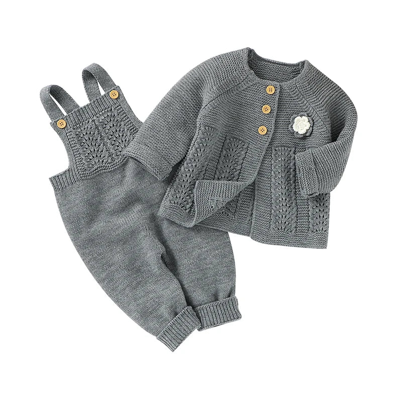 Baby Romper Set Knit Autumn Newborn Girl Boy Long Sleeve Coat Jumpsuit Outfit Hat 3PC Fashion Solid Infant Clothing Suit Sweater