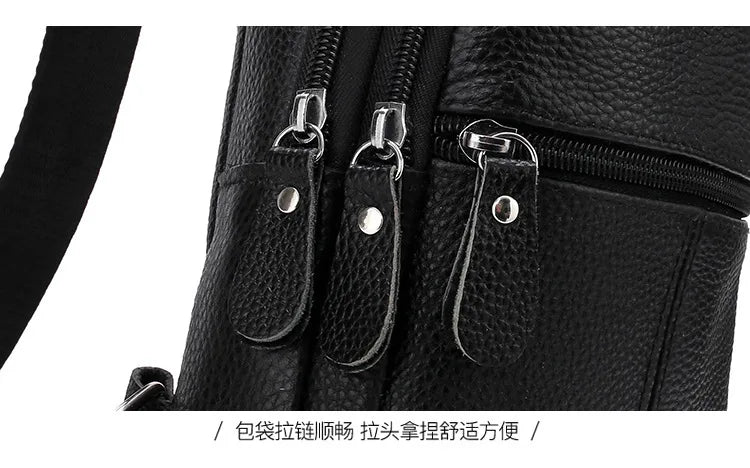 New Leather Chest Cover Layer Cowhide Business Men's Crossbody Bag with High-end Feel and Simple Chest Bag