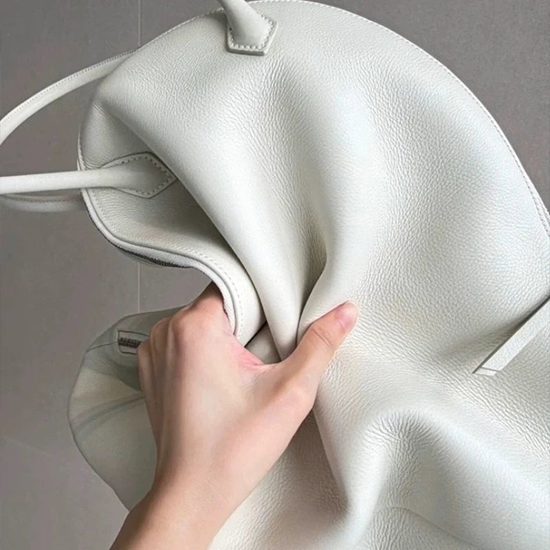 Fashion Luxury Seashell Shoulder Bag Korean Style Solid Color Minimalist Handbag Zippered Large Capacity Soft Leather Tote Bag