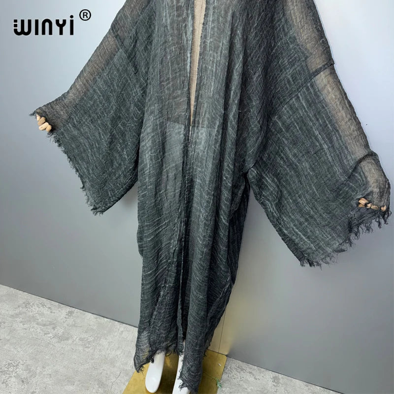 WINYI Women's Soft Cardigan Boho Maxi Dress Comfortable Loose beachwear Cover Up Kimono abaya dubai luxury  Party Africa Style