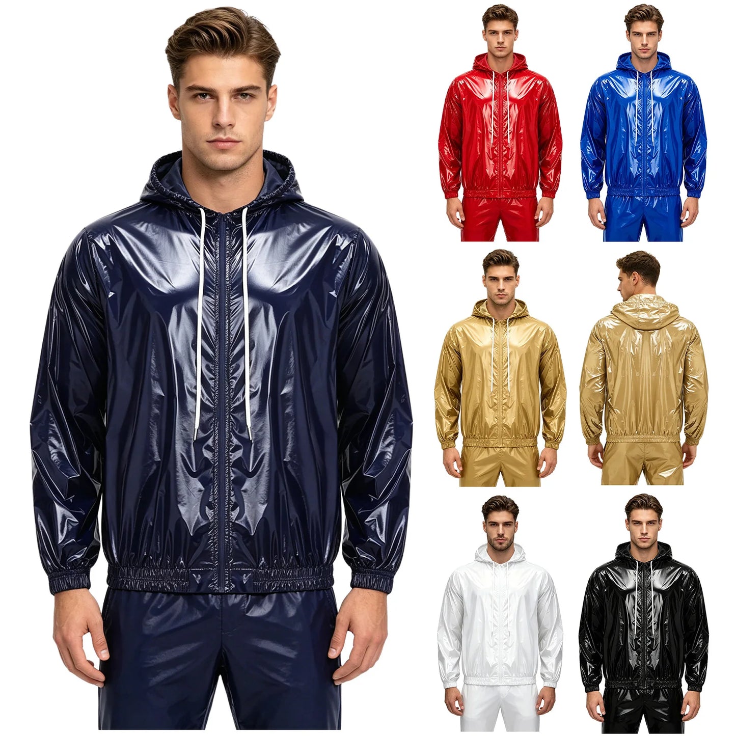 Men Waterproof Hooded Trench Jacket Long Sleeve Hood Outerwear Windbreaker Raincoat fo Hiking Fishing Biking Thermal Windbreaker