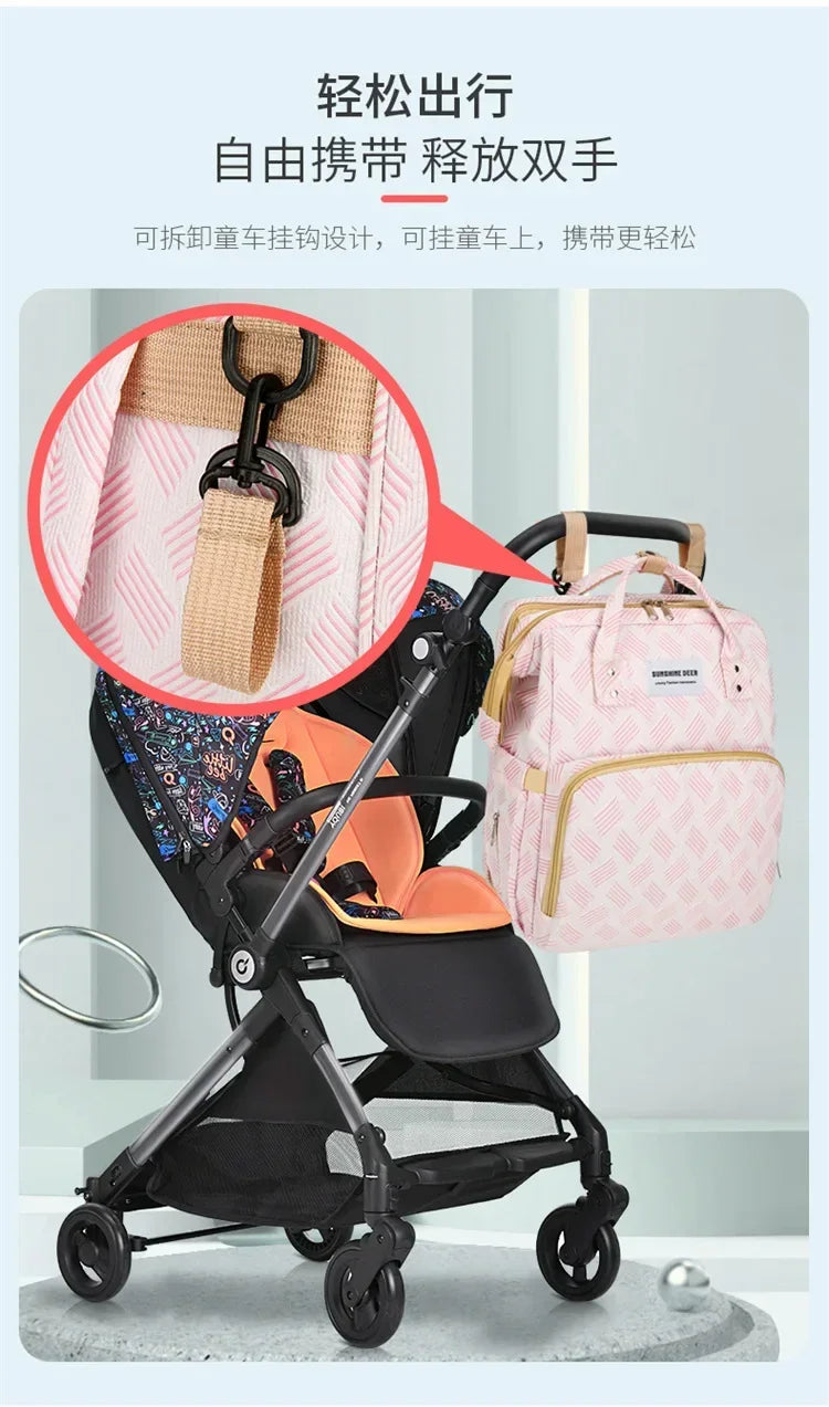 Baby Diaper Bag with Stroller Hooks Portable Baby Crib Diaper Changing Pad Baby Carrier Bag for Activity Mom Backpack 30*20*40cm