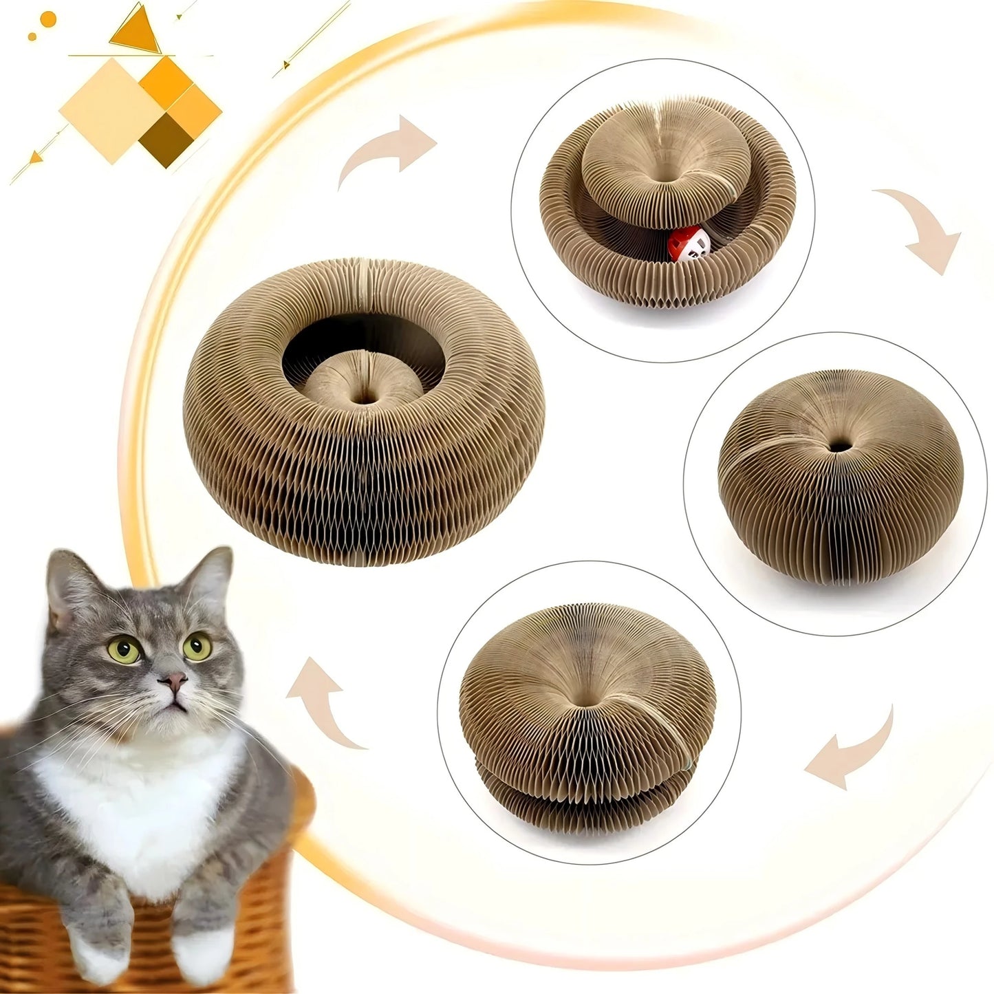 Cat Toy Magic Cat Scratch Organ Board  with Ball Cat Grinding Claw Cat Climbing Frame Kitten Round Corrugated Cat Scratching Toy
