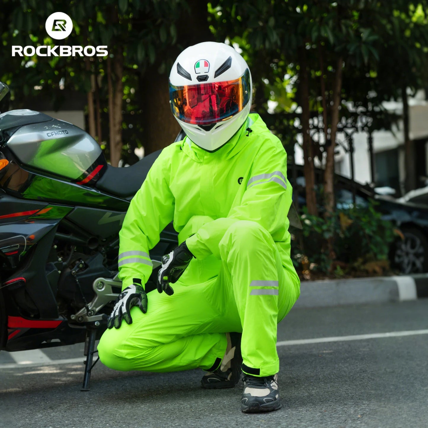 ROCKBROS Rainproof Cycling Suit Breathable Raincoat Hoodie Jacket Waterproof Pants Trousers Men Outdoor Sports Cycling Clothing