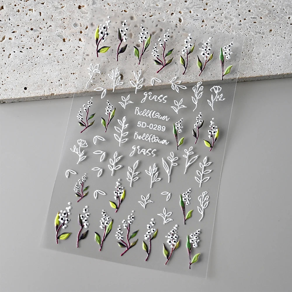1Pc 3D Lavendar Flowers Stickers for Nails Spring Sakura Floral Leaves Self-Adhesive Sliders Decals Art Manicure for Decoration