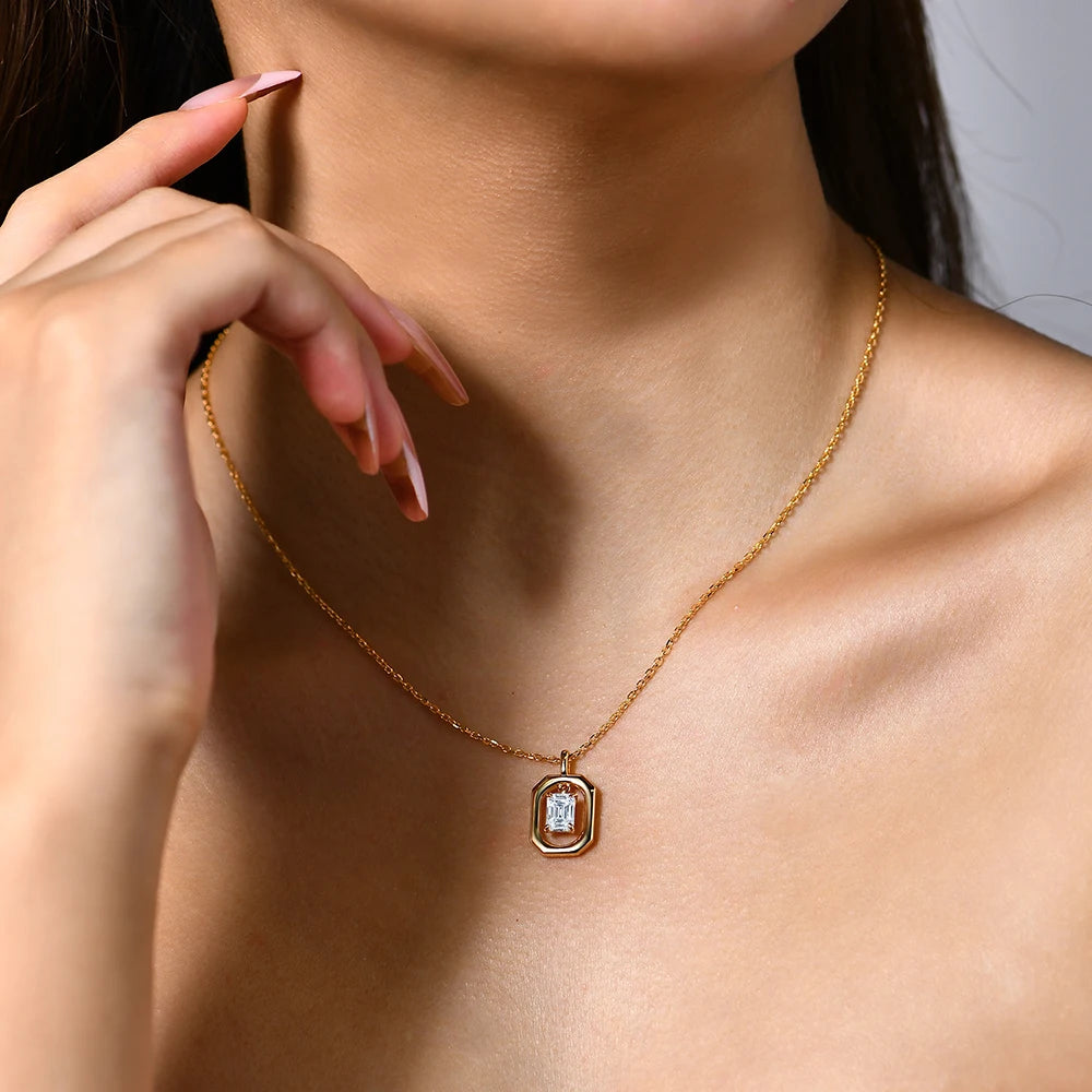 ATTAGEMS Top Quality Moissanite Diamond Necklace for Women Solid 10k 14k 18k Yellow Gold Penant Fine Jewelry Gifts Wholesale New