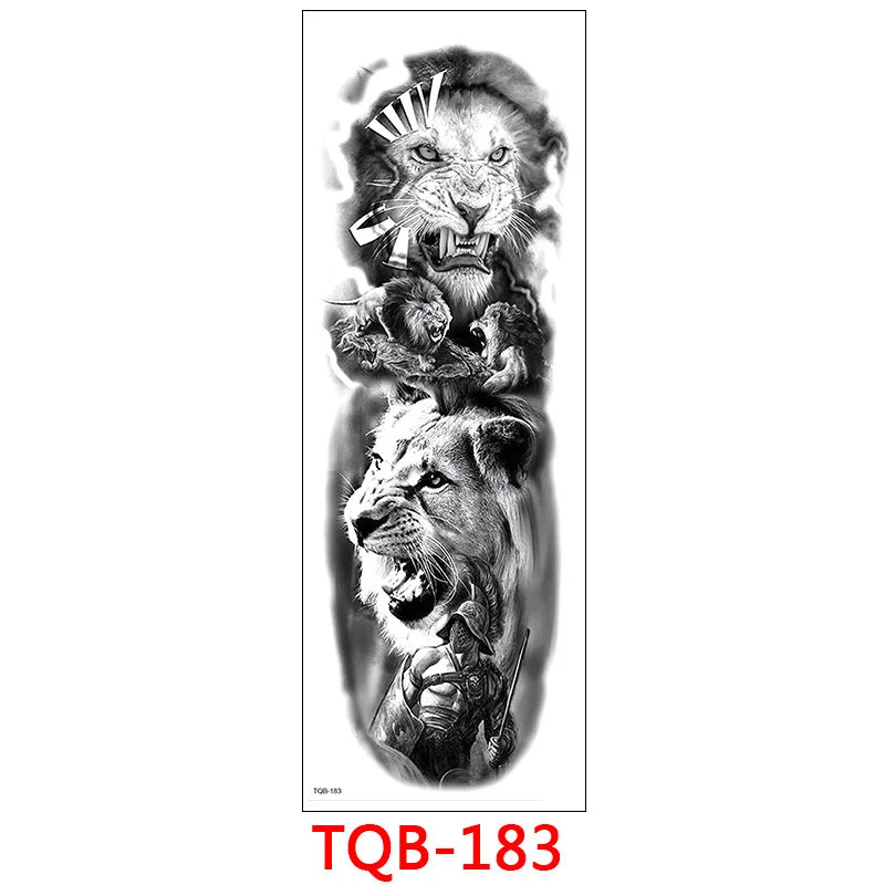 Waterproof Temporary Tattoo Stickers Clock Eye Large Arm Tattoo for Men Women Tiger Animal Fake Tatoo Sleeve