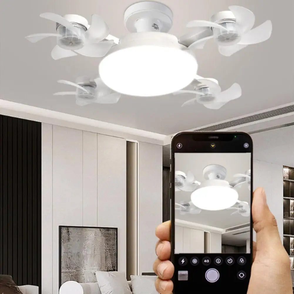 Drone Style Ceiling Fan Light E27 Base Remote Controlled Dimmable 3 Color LED Design  Retractable Blades for Living Room