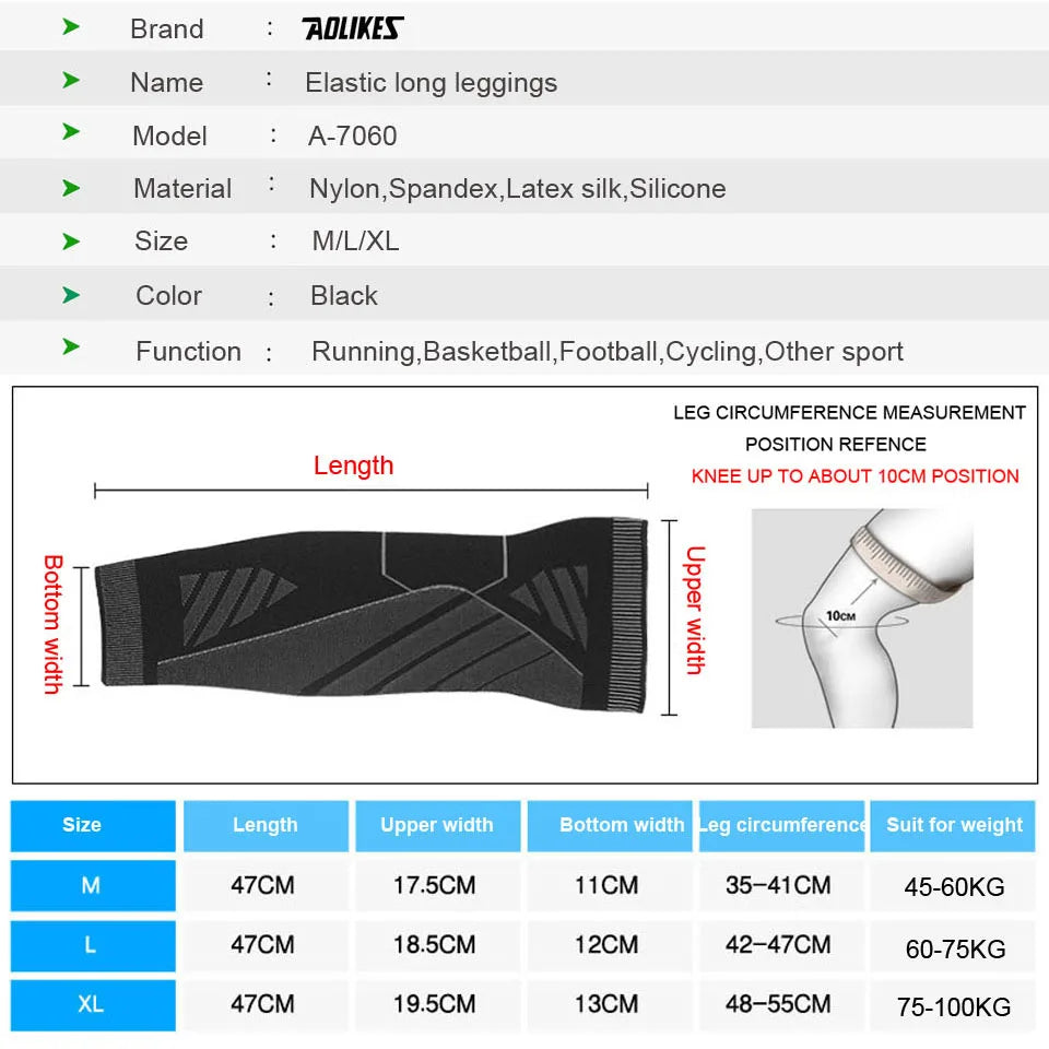 AOLIKES Long Leg Compression Sleeves,Full Leg Sleeve Long Knee Brace Knee Support Protect Basketball,Football, Knee Pain Relief