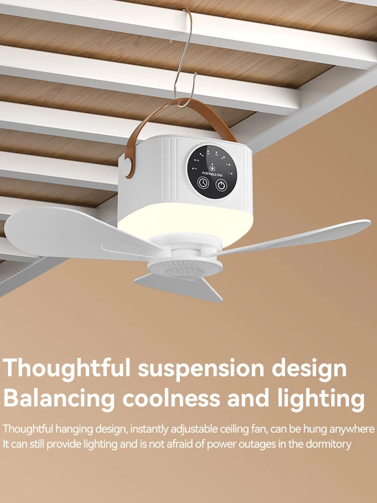 Mini Ceiling Fan, 4 Speeds, LED Screen, 3-Level Night Light, 4 Timers (1-8H), 3600mAh Battery, Remote, Quiet USB Fan for Camping