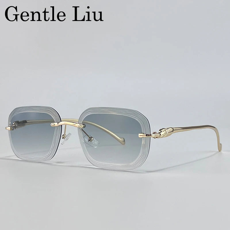 Rimless Square Sunglasses Men 2026 Luxury Brand Unique Punk Frameless Sun Glasses For Male Traveling Eyewear Metal Frame Shades