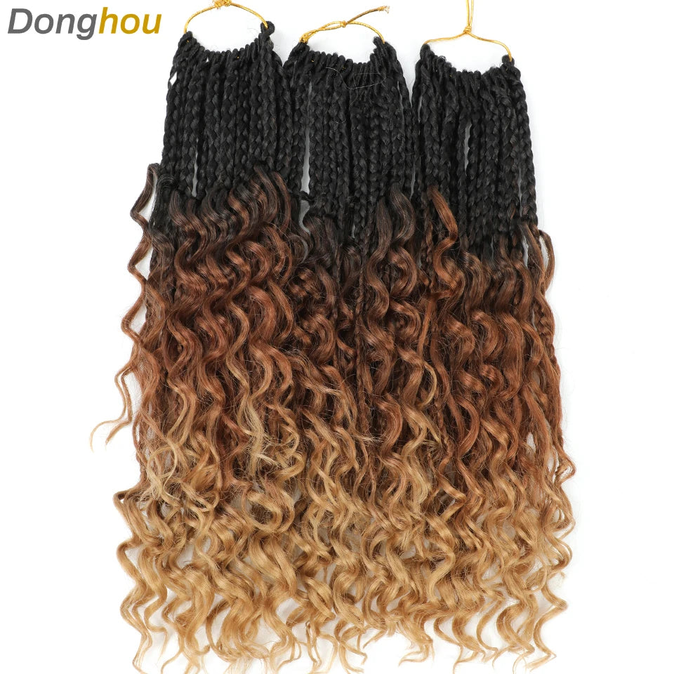 14 18 24 Inch Boho Box Braids Crochet Braids Curly Ends 1B 30 27 #4 Bug 8 Colors Ombre Goddess Bohemian Box Braids Crochet Hair