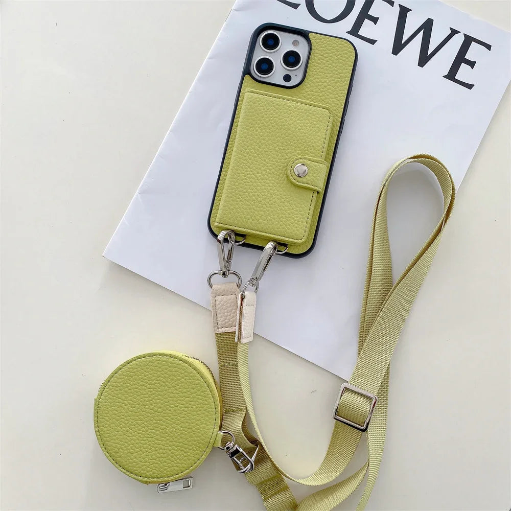 Crossbody Wallet Card Slot Coin Purse for IPhone 17 Air 16 15 Plus 14 13 12 11 Pro Max Leather Protective Phone Case Cover