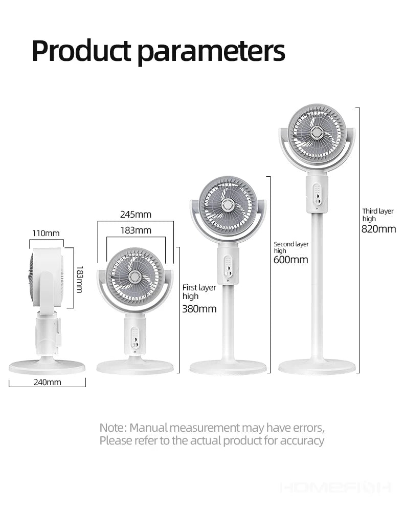 360 Circulation Quiet Powerful Floor Fan,Standing Smart Fans,with Remote Control Adjustable Height