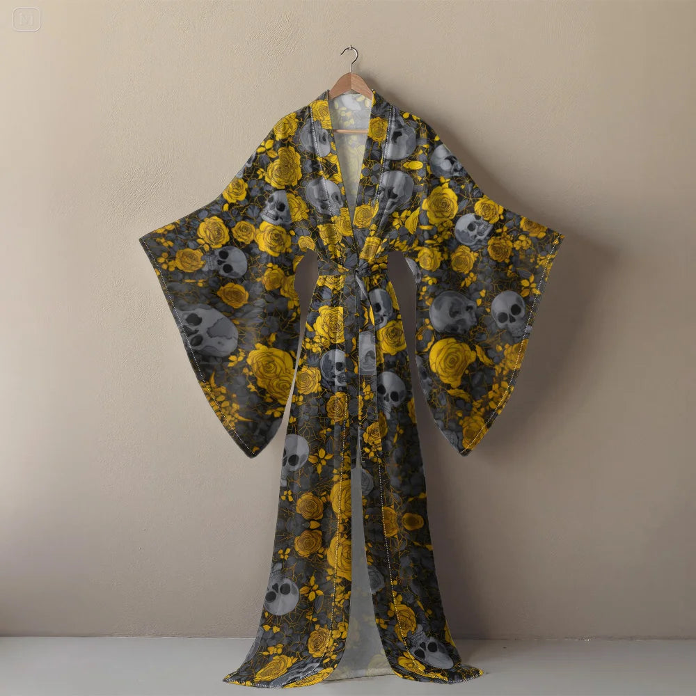 Halloween Cosplay Women's Sexy V-Neck Robe with Abstract Ghost Print - Long Sleeve Party Costume Unique Vampire Witch Long Robe