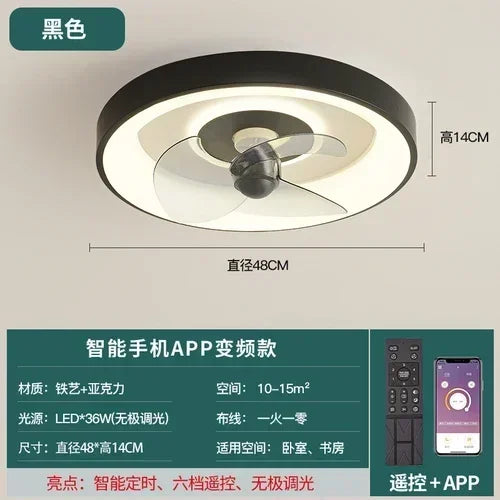 Bedroom fan lamp minimalist round modern minimalist dining room fan integrated master bedroom ceiling lamp electric fan 220V