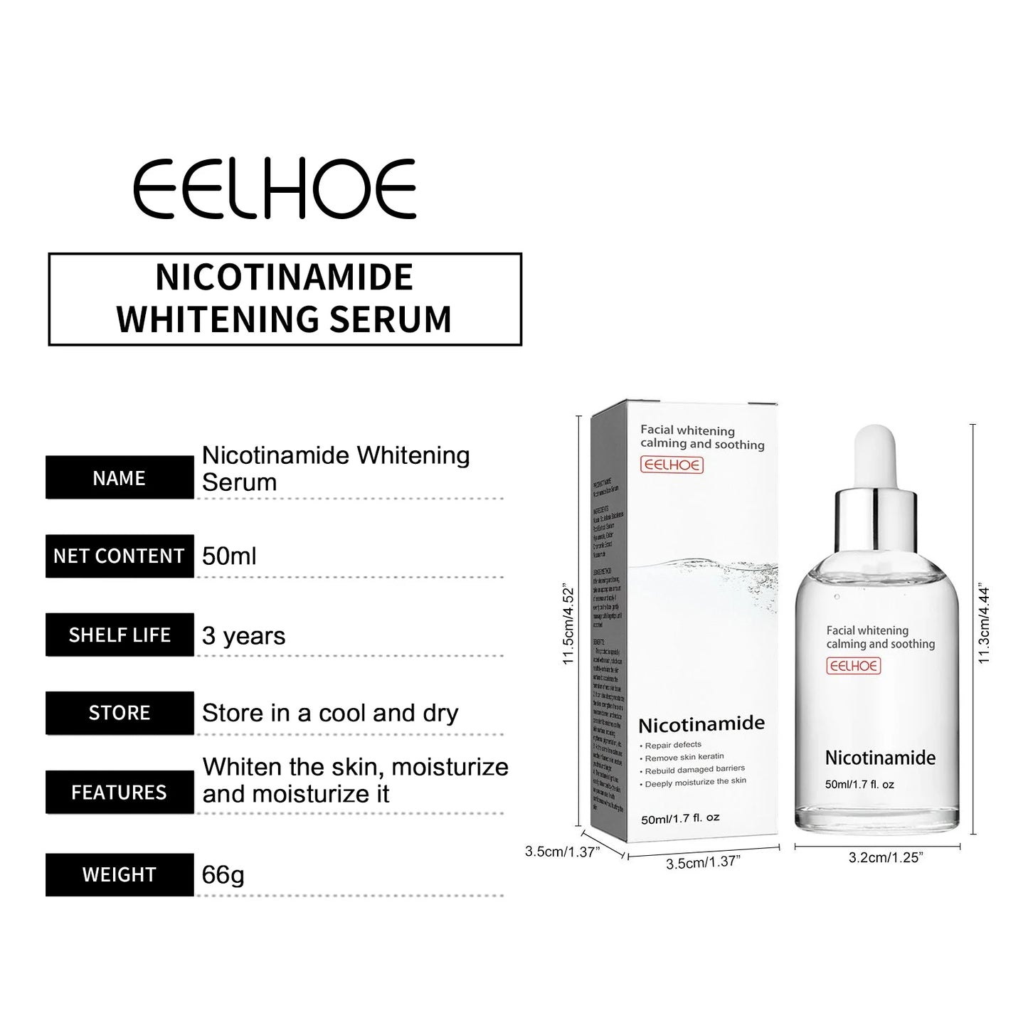 Nicotinamide Whitening Serum Lighten Acne Marks Shrinking Pores Improve Roughness Skin Brightening Moisturizing Facial Essence