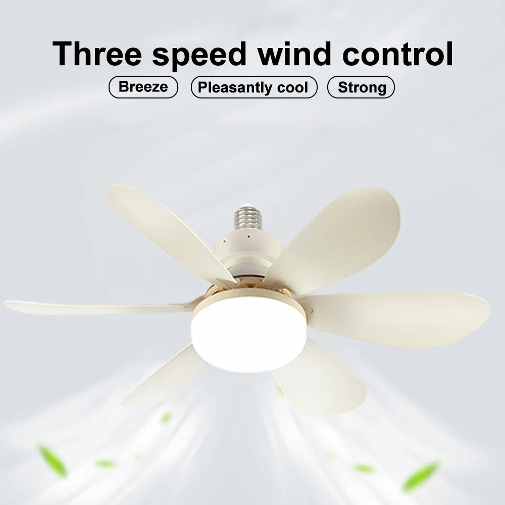 Home LED Ceiling Fan Light E26 E27 Base 3-colour Adjustable Wireless Remote Control 52CM Ceiling Fan Lamp for Bedroom Living