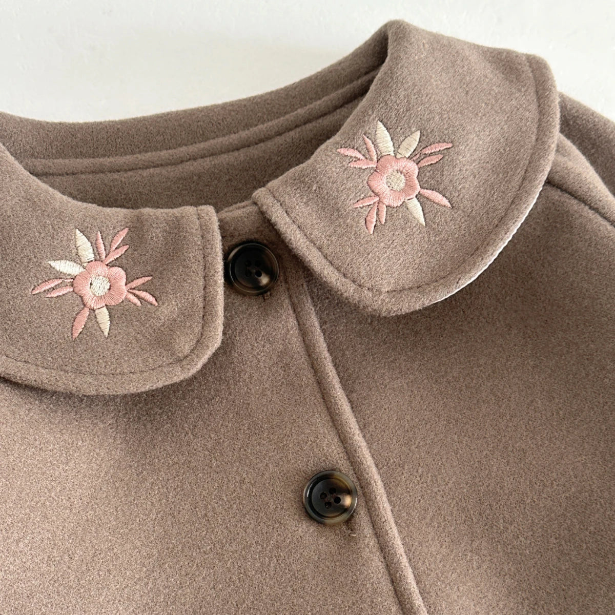 2026 Autumn Winter Baby Woolen Fabric Outerwear Sun Embroidery Collar Warm Coat for Infant Toddler Daily Jacket