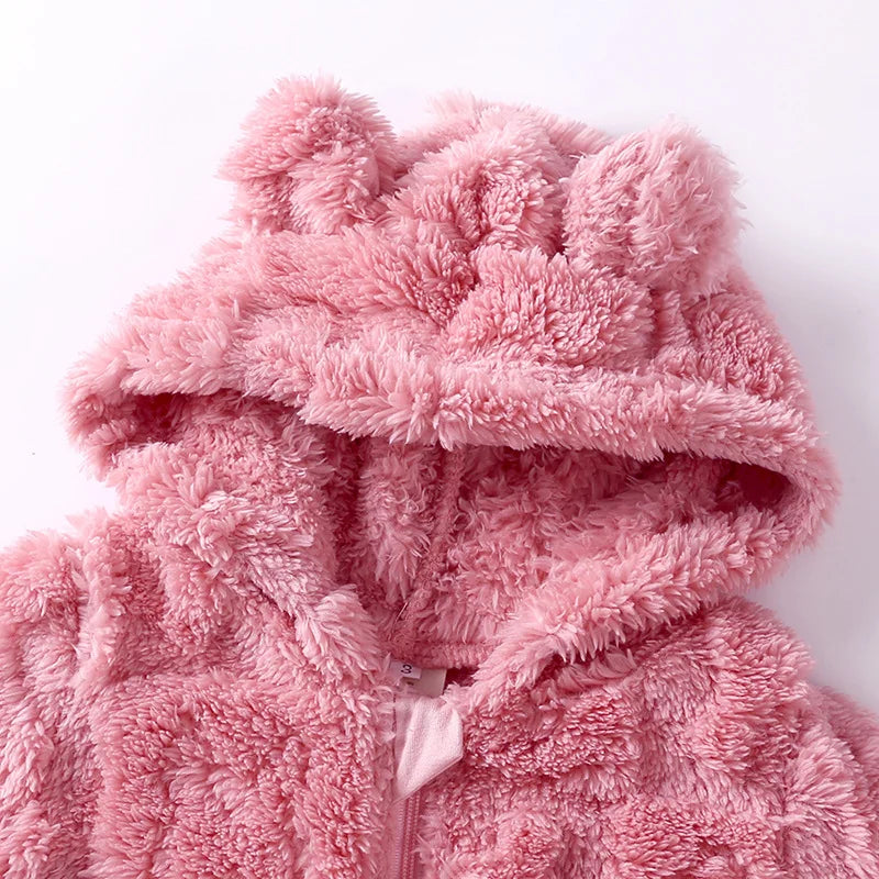 0-18 Months Newborn Baby Romper Winter Thicken Flannel Warm Clothes Infant Boy Girl Oneies Pyjamas Kids Cute Hooded Jumpsuits