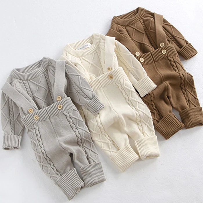 2024 New Autumn Winter Children Knitted Clothes Suit Long Sleeved Knitted Pullover+Jumpsuit Newborn Baby Boys Girls Clothing Set