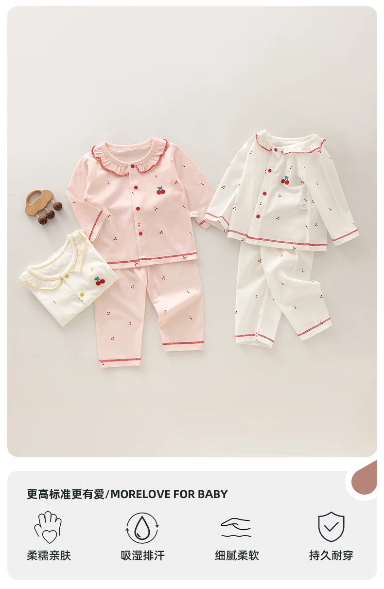 Baby Summer Clothes, Two-Piece Set for Girls, Air-Conditioned Clothing, Class a Pure Cotton Pajamas, Newborn Underwear Set, Thin Style